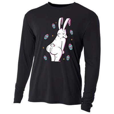 Easter Bunny Rabbit Butt Funny Colorful Eggs Cooling Performance Long Sleeve Crew