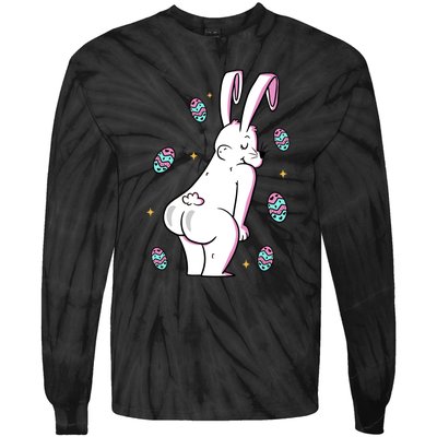 Easter Bunny Rabbit Butt Funny Colorful Eggs Tie-Dye Long Sleeve Shirt