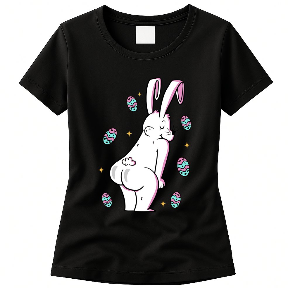 Easter Bunny Rabbit Butt Funny Colorful Eggs Womens T-Shirt