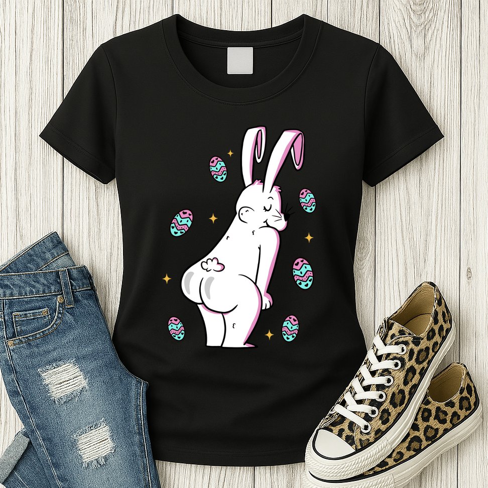 Easter Bunny Rabbit Butt Funny Colorful Eggs Womens T-Shirt