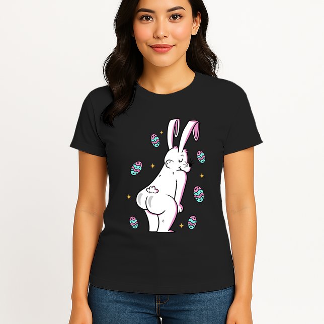 Easter Bunny Rabbit Butt Funny Colorful Eggs Womens T-Shirt