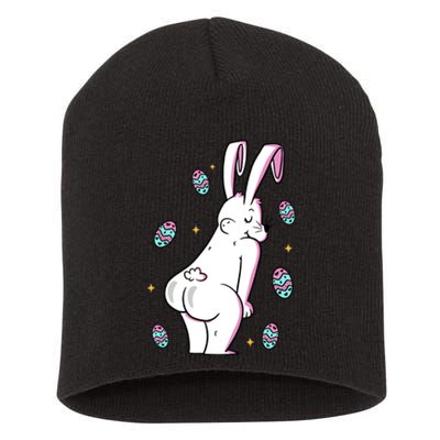 Easter Bunny Rabbit Butt Funny Colorful Eggs Short Acrylic Beanie