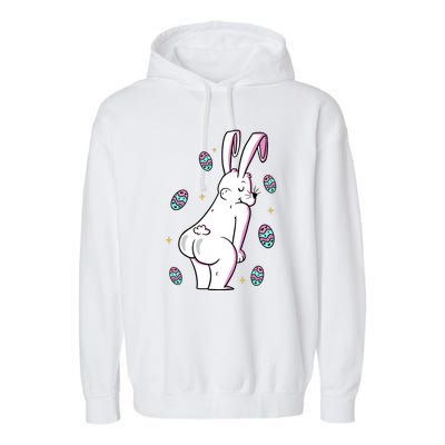 Easter Bunny Rabbit Butt Funny Colorful Eggs Garment-Dyed Fleece Hoodie