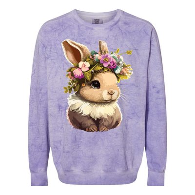 Easter Bunny Rabbit Women Happy Bunny Flower Graphic Girl Colorblast Crewneck Sweatshirt