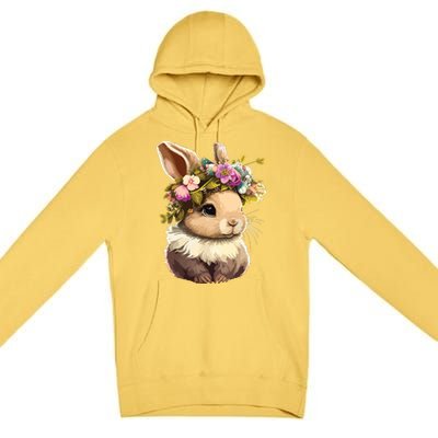 Easter Bunny Rabbit Women Happy Bunny Flower Graphic Girl Premium Pullover Hoodie