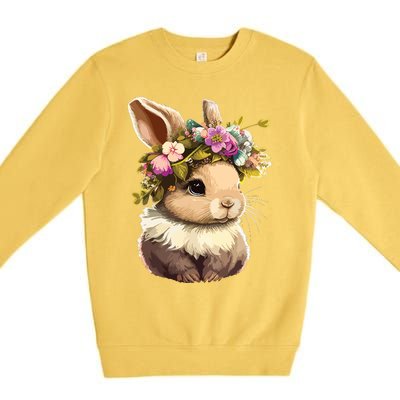 Easter Bunny Rabbit Women Happy Bunny Flower Graphic Girl Premium Crewneck Sweatshirt