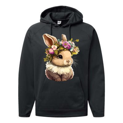 Easter Bunny Rabbit Women Happy Bunny Flower Graphic Girl Performance Fleece Hoodie