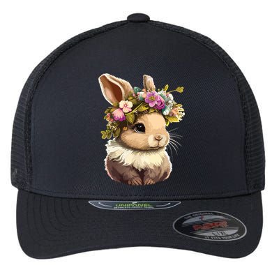 Easter Bunny Rabbit Women Happy Bunny Flower Graphic Girl Flexfit Unipanel Trucker Cap