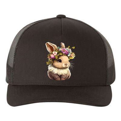 Easter Bunny Rabbit Women Happy Bunny Flower Graphic Girl Yupoong Adult 5-Panel Trucker Hat