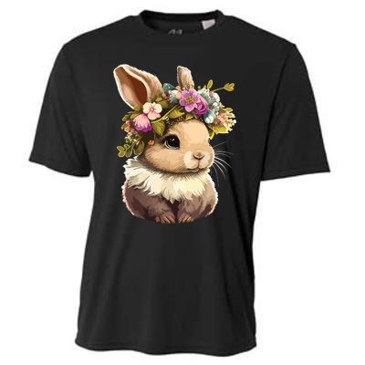 Easter Bunny Rabbit Women Happy Bunny Flower Graphic Girl Cooling Performance Crew T-Shirt