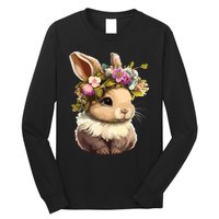 Easter Bunny Rabbit Women Happy Bunny Flower Graphic Girl Long Sleeve Shirt