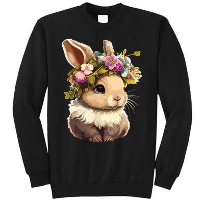 Easter Bunny Rabbit Women Happy Bunny Flower Graphic Girl Sweatshirt