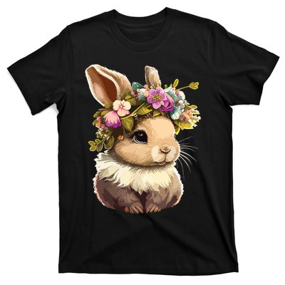 Easter Bunny Rabbit Women Happy Bunny Flower Graphic Girl T-Shirt