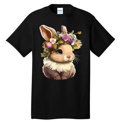 Easter Bunny Rabbit Women Happy Bunny Flower Graphic Girl Tall T-Shirt