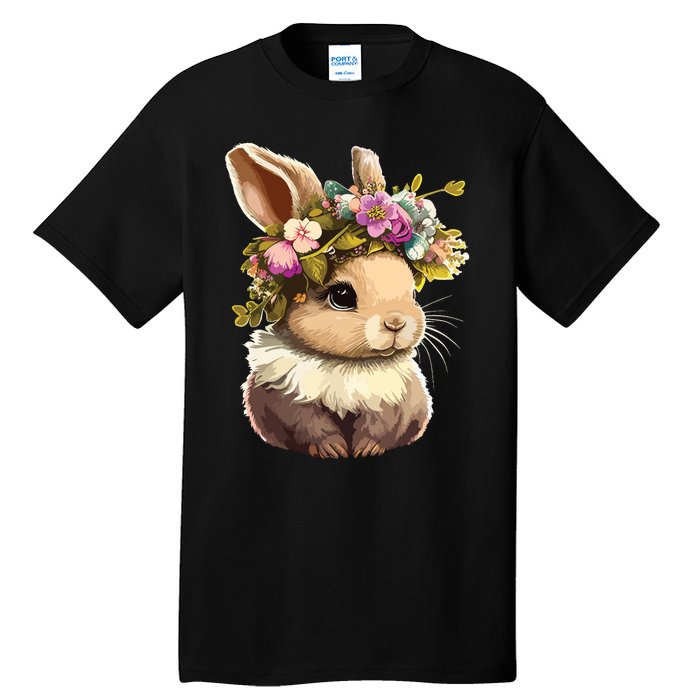 Easter Bunny Rabbit Women Happy Bunny Flower Graphic Girl Tall T-Shirt