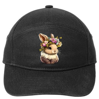 Easter Bunny Rabbit Women Happy Bunny Flower Graphic Girl 7-Panel Snapback Hat