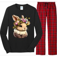 Easter Bunny Rabbit Women Happy Bunny Flower Graphic Girl Long Sleeve Pajama Set