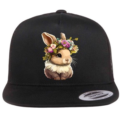 Easter Bunny Rabbit Women Happy Bunny Flower Graphic Girl Flat Bill Trucker Hat