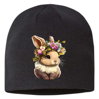 Easter Bunny Rabbit Women Happy Bunny Flower Graphic Girl Sustainable Beanie