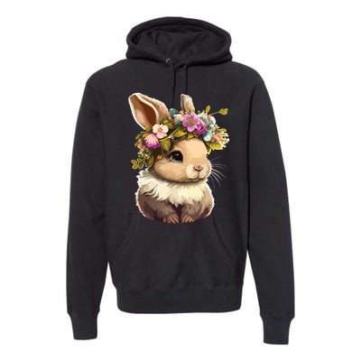 Easter Bunny Rabbit Women Happy Bunny Flower Graphic Girl Premium Hoodie