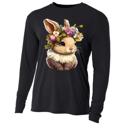 Easter Bunny Rabbit Women Happy Bunny Flower Graphic Girl Cooling Performance Long Sleeve Crew