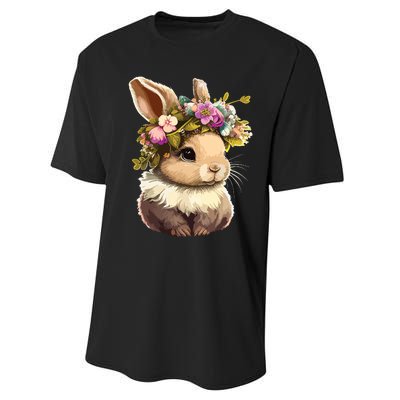 Easter Bunny Rabbit Women Happy Bunny Flower Graphic Girl Performance Sprint T-Shirt