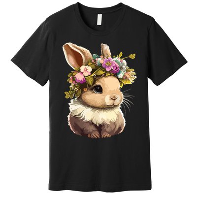 Easter Bunny Rabbit Women Happy Bunny Flower Graphic Girl Premium T-Shirt