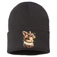 Easter Bunny Rabbit Women Happy Bunny Flower Graphic Girl Sustainable Knit Beanie