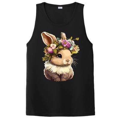 Easter Bunny Rabbit Women Happy Bunny Flower Graphic Girl PosiCharge Competitor Tank