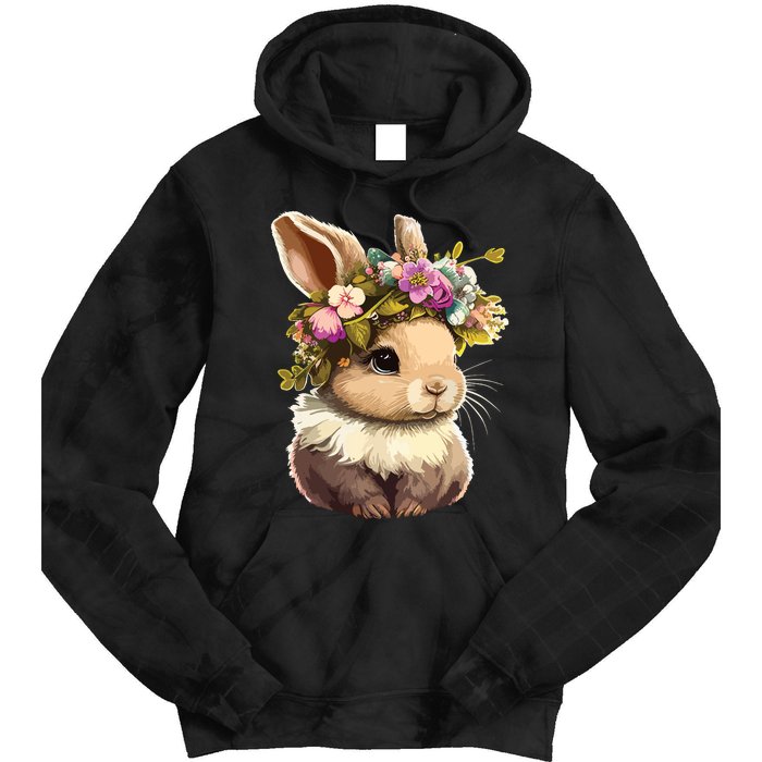 Easter Bunny Rabbit Women Happy Bunny Flower Graphic Girl Tie Dye Hoodie