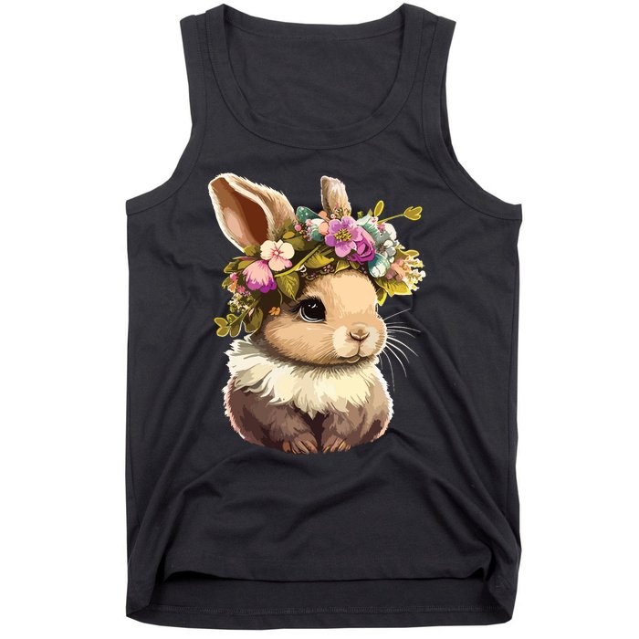 Easter Bunny Rabbit Women Happy Bunny Flower Graphic Girl Tank Top