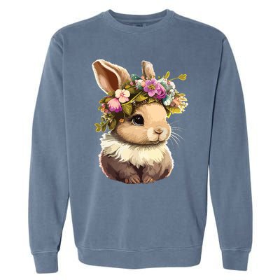 Easter Bunny Rabbit Women Happy Bunny Flower Graphic Girl Garment-Dyed Sweatshirt