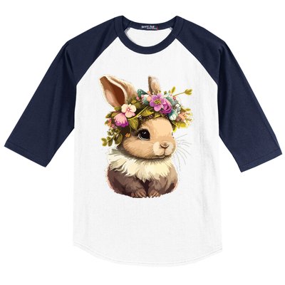 Easter Bunny Rabbit Women Happy Bunny Flower Graphic Girl Baseball Sleeve Shirt