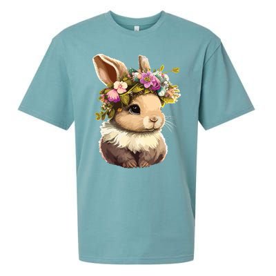 Easter Bunny Rabbit Women Happy Bunny Flower Graphic Girl Sueded Cloud Jersey T-Shirt