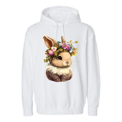 Easter Bunny Rabbit Women Happy Bunny Flower Graphic Girl Garment-Dyed Fleece Hoodie