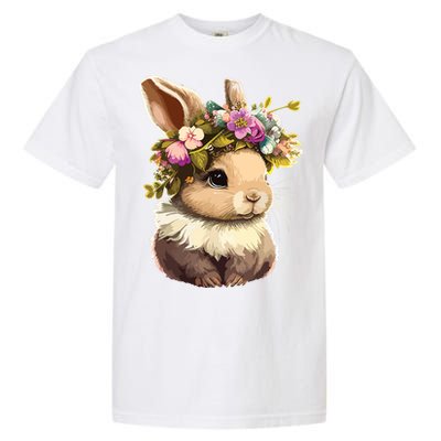 Easter Bunny Rabbit Women Happy Bunny Flower Graphic Girl Garment-Dyed Heavyweight T-Shirt