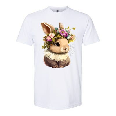 Easter Bunny Rabbit Women Happy Bunny Flower Graphic Girl Softstyle CVC T-Shirt