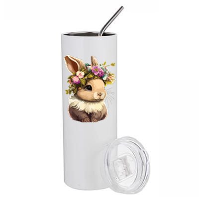 Easter Bunny Rabbit Women Happy Bunny Flower Graphic Girl Stainless Steel Tumbler