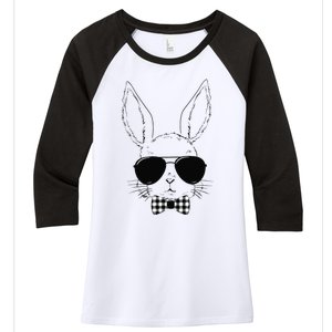 Easter Bunny Rabbit With Glasses Easter Day Women's Tri-Blend 3/4-Sleeve Raglan Shirt