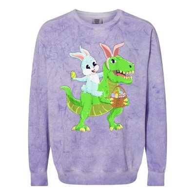 Easter Bunny Riding Dinosaur T Rex Easter Colorblast Crewneck Sweatshirt