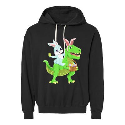 Easter Bunny Riding Dinosaur T Rex Easter Garment-Dyed Fleece Hoodie