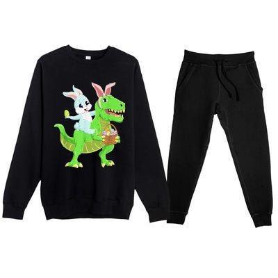 Easter Bunny Riding Dinosaur T Rex Easter Premium Crewneck Sweatsuit Set