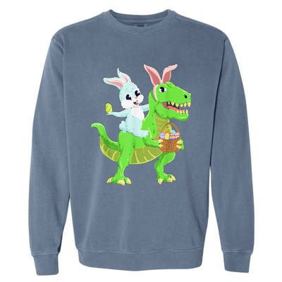 Easter Bunny Riding Dinosaur T Rex Easter Garment-Dyed Sweatshirt