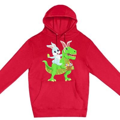 Easter Bunny Riding Dinosaur T Rex Easter Premium Pullover Hoodie