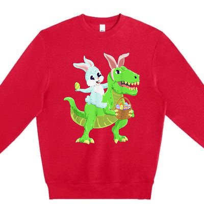 Easter Bunny Riding Dinosaur T Rex Easter Premium Crewneck Sweatshirt