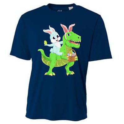 Easter Bunny Riding Dinosaur T Rex Easter Cooling Performance Crew T-Shirt