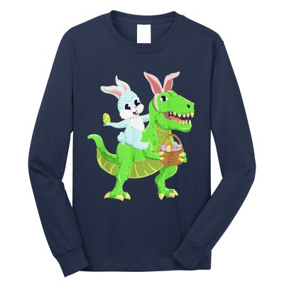 Easter Bunny Riding Dinosaur T Rex Easter Long Sleeve Shirt