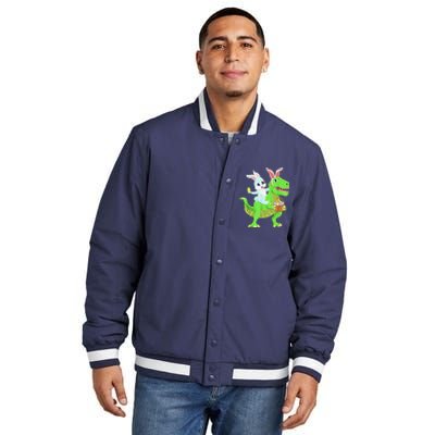 Easter Bunny Riding Dinosaur T Rex Easter Insulated Varsity Jacket