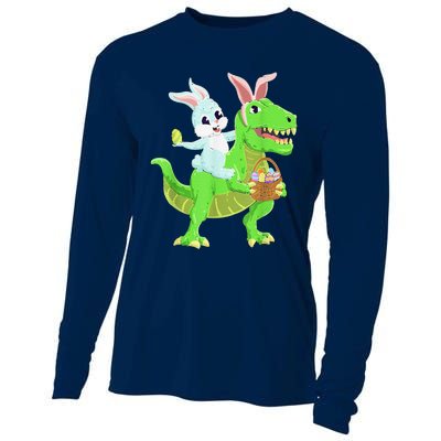 Easter Bunny Riding Dinosaur T Rex Easter Cooling Performance Long Sleeve Crew