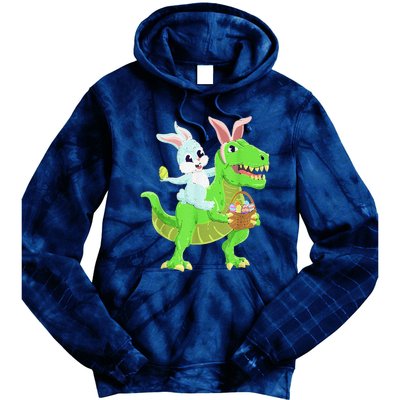 Easter Bunny Riding Dinosaur T Rex Easter Tie Dye Hoodie